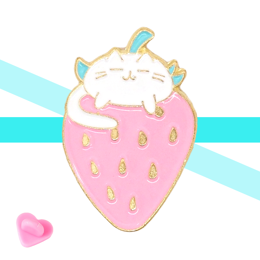 Strawberry Cat Enamel Pin